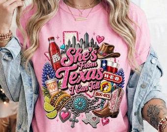 Comfort Colors® She's From Texas Shirt Texas Pride Tee | Southern Cowgirl Lone Star State Top