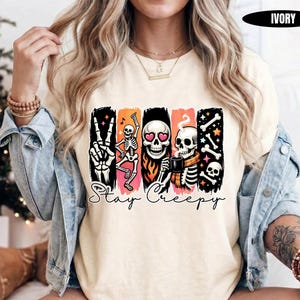 Comfort Colors® Stay Creepy Halloween Shirt, Skeleton Skull Graphic Tee, Spooky Gothic Gift for Halloween Lovers