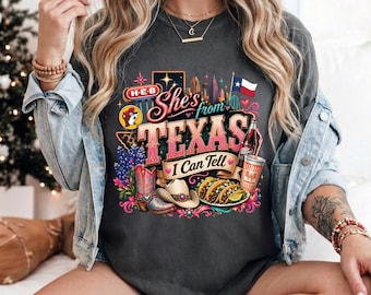 Camiseta Comfort Colors® "She's From Texas" Camiseta de vaquera texana Camiseta estilo western para chica sureña