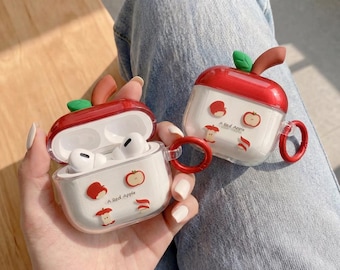 Étui rouge pour AirPods Apple avec clip anneau - Motif fruit mignon, coque en TPU transparent pour AirPods Pro 1/2/3/4, cadeau Kawaii pour elle