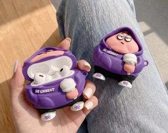 3D Cartoon Character AirPods Case, Chubby Hoodie Figure Silicone Cover for AirPods Pro 1/2/3/4, AirPods 1/2/3, Funny Streetwear Gift
