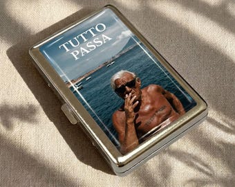 Tutto Passa Cigarette Case Italian Aesthetic Metal Cig Case Joint Holder Smoker Gift Mediterranean Vibes Card Holder