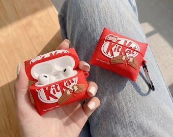 3D Chocolate Bar AirPod Case with Carabiner – Cute Snack Design, Soft Silicone Cover for AirPods Pro 1/2/3, AirPods 4, Fun Gift for Her