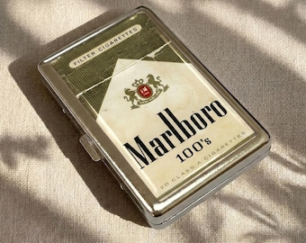 Marlboro 100s Green Pack Cigarette Case Vintage Metal Cig Case 100s Holder Retro Smokes Case Joint Holder Card Holder Gift