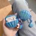3D Seashell AirPods Case with Charm – Iridescent Mermaid Shell Cover for AirPods Pro 1 2 3, AirPods 4, Cute Ocean Gift for Her