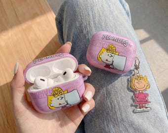 Peanuts Sally Airpod Case with Charm, Pink Cartoon Airpods Pro Case, Cute Earbuds Cover, Gift for Her