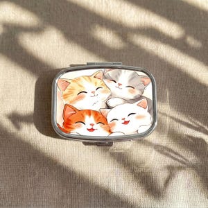 Kawaii Snuggling Kittens Small Pill Box Case - Medicine Container, Pill Organizer, Vitamins Gum Tic Tacs Mint Holder image 1
