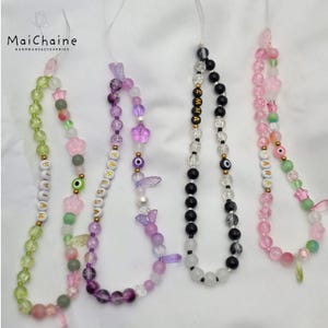 Personalized Beaded Phone Strap, Evil Eye Charm, Camera Strap, Custom Name Jewelry