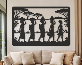 African Women Metal Wall Art, Tribal Silhouette Decor, Cultural Home Accent, Modern Ethnic Design