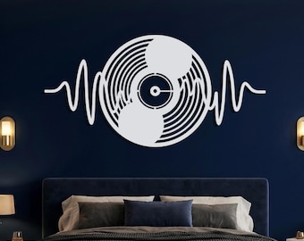 Vinyl Record Metal Wall Art, Sound Wave Music Decor, DJ Studio Accent