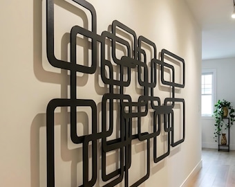 Modern Geometric Metal Wall Art, Interlocking Lines, Horizontal Decor, Minimalist Living Room Accent