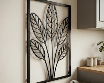 Minimalist Leaf Metal Wall Art, White Botanical Decor, Scandinavian Living Room Hanging