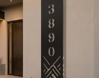 Modern Vertical Metal Address Sign, Minimalist House Numbers Plaque