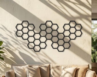 Geometric Hexagon Metal Wall Art, Modern Honeycomb Decor, Minimalist Abstract Accent