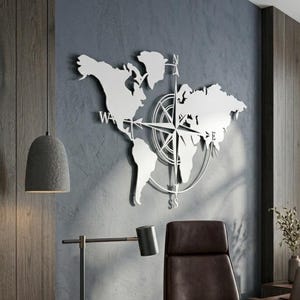 Metall-Weltkarte, Wandkunst, Kompassrose, modernes Reisedekor, TERRA-Serie