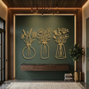 Floral Metal Wall Art Set, Botanical Line Art, Modern Minimalist Decor image 4