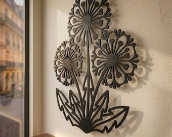 Large Dandelion Metal Wall Art, Botanical Steel Decor, Outdoor Garden Hanging