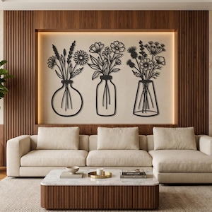 Floral Metal Wall Art Set, Botanical Line Art, Modern Minimalist Decor image 5