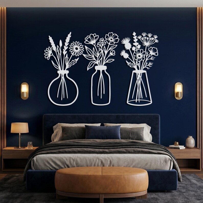 Floral Metal Wall Art Set, Botanical Line Art, Modern Minimalist Decor image 7