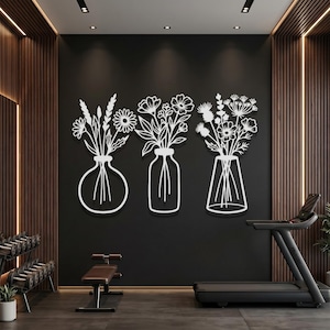 Floral Metal Wall Art Set, Botanical Line Art, Modern Minimalist Decor image 6