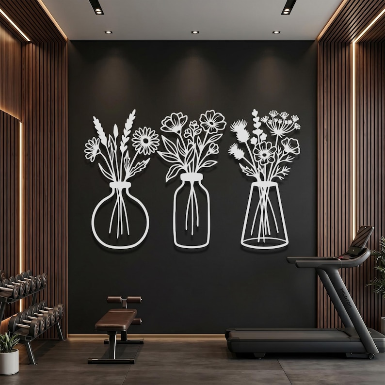 Floral Metal Wall Art Set, Botanical Line Art, Modern Minimalist Decor image 6