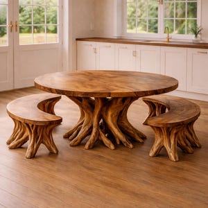 Table de cuisine rustique faite main pour des espaces de vie naturels