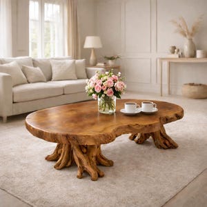 Handcrafted Organic Solid Wood Coffee Table – Sculptural Root Base