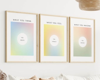 Aura Poster Set van 3 Wall Art, Esthetische Room Decor, Zen Wall Art, Aura Energy Spiritual Gradient Print, Y2K Decor, Mind Body Soul Poster