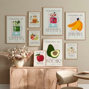 Dining room Art Prints Set of 12, Vegan Wall Art Decor, Digital Download, Vegetarian Kitchen Wall Decor, Healthy Food Kitchen Art Prints