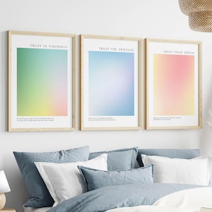 Aura Poster Printable Set of 3, Aesthetic Room Decor Trendy Spiritual Aura Energy Prints, Gradient Wall Art, Self LovePrints, Y2k Prints image 1