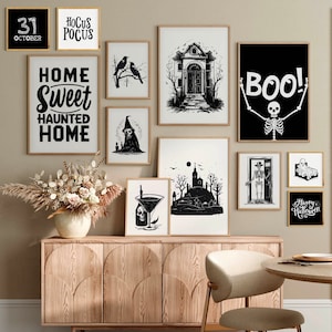 Halloween Art Mega Bundle Set of 16 Printables, Halloween Gallery Wall, Trendy Halloween, Neutral Halloween Prints, Halloween Decor