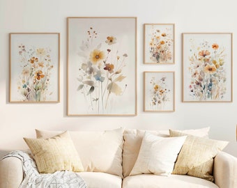 Aquarel Wildflower Digital Art Prints Set van 9, Floral minimalistische muurkunst, botanische muurkunst, digitale download afdrukbare muurkunstset