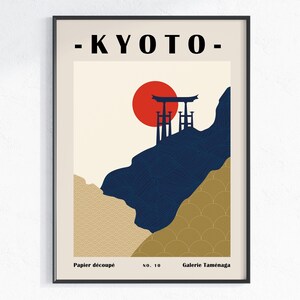 Kyoto Travel Poster, Japanese prints, Japanese Wall Art, Gallery Wall Art, Asian Wall Art, Tori gate sunset art illustration, oriental gift