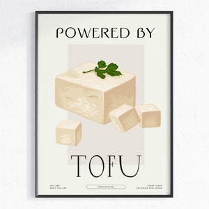 Powered by tofu Art Print, digital download, printable arts, in tofu we trust poster, asian food prints, vegetarian lifestyle image 1