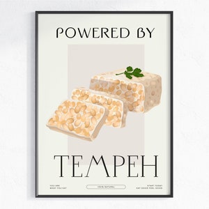 Powered by Tempeh Kunstdruck, veganes Rezept, veganes Essen Illustration, digitaler Download, druckbare Kunst, gesunde Ernährung, indonesisches Essen
