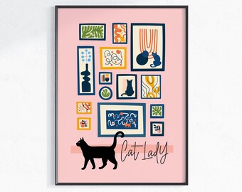 Kamerplanten print, zwarte kat en planten afdrukbare kunst aan de muur, digitale download, plantenliefhebber cadeau, ingegoten kamerplanten poster, kattenliefhebber cadeau