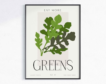 Eat more greens Art Print, digital download, printable arts, healthy living decor, mindful living gift, Healthy Eating, vegan kitchen decor