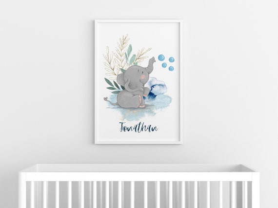 Baby Elephant Print | Animal Nursery Decor | Nursery art print | Elephant Name Print | Baby Boy | Children's Name Art | Dumbo art prints Il_570xn
