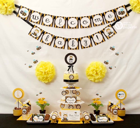 bumblebee baby shower package personalised digital party decoration, honey bee baby shower printables, bumble bee baby shower decor Il_570xn