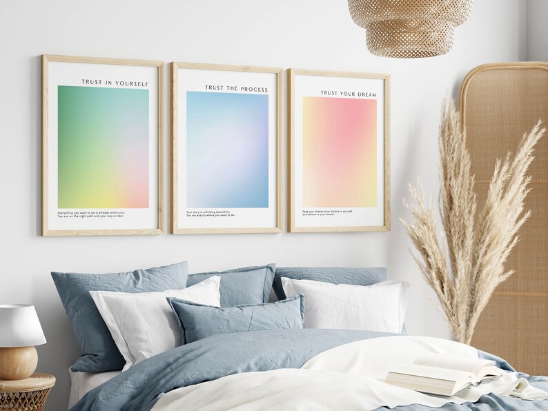 Aura Poster Printable Set of 3, Aesthetic Room Decor Trendy Spiritual Aura Energy Prints, Gradient Wall Art, Self LovePrints, Y2k Prints image 1