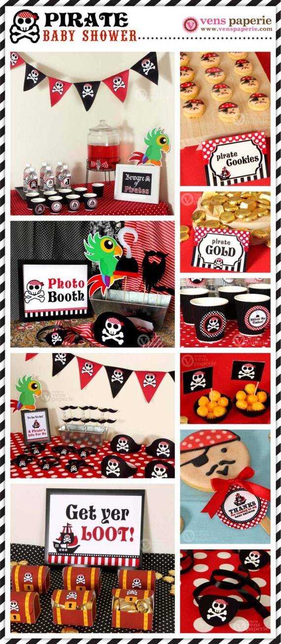 pirate baby shower package personalised digital party decoration, baby boy pirate printables, pirate of carribean party decor supplies Il_570xn