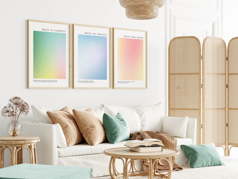 Aura Poster Printable Set of 3, Aesthetic Room Decor Trendy Spiritual Aura Energy Prints, Gradient Wall Art, Self LovePrints, Y2k Prints image 3