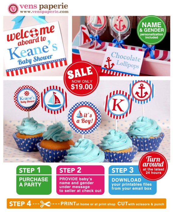 Nautical Baby Shower Package Personalized FULL Collection Set - PRINTABLE DIY - BS826CA1x Il_570xn