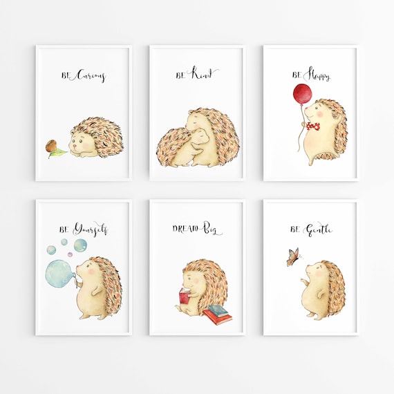 Hedgehog Art Prints | Nursery Animal Art | Woodland Animal Prints | Autumn Baby | Fall Baby Prints | Childrens Wall Art | Set of 3 | A4 Il_570xn