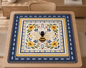 Bumble Bee Game Mat, Botanical Folk Art Table Cover