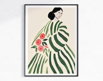 Love in spring art print, Botanical Modern Wall Art, Plant lover Watercolor painting, Woman and flower art, Plant Lady Wall Art, Plant lover