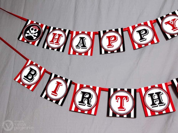 red pirate birthday party diy printable happy birthday banner design a birthday banner