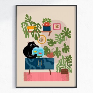 House Plants Print, Tabby Cat and Plants Printable Wall Art, Digital Download, Plant Lover Gift, Potted Indoor Plants Poster, Cat Lover gift
