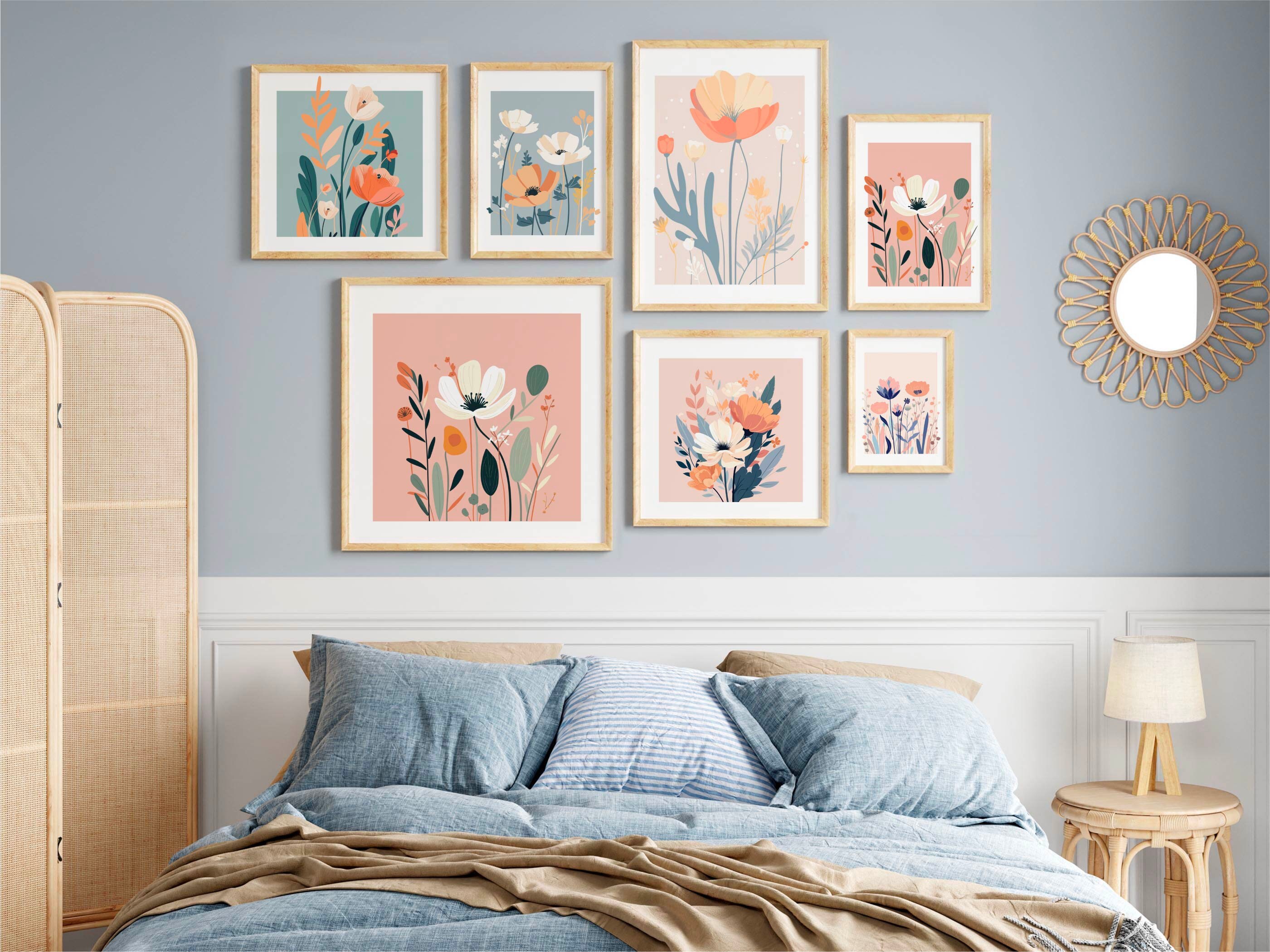 Pastel Flower Wall Art Set of 6, Floral Art Prints, Botanical Poster ...