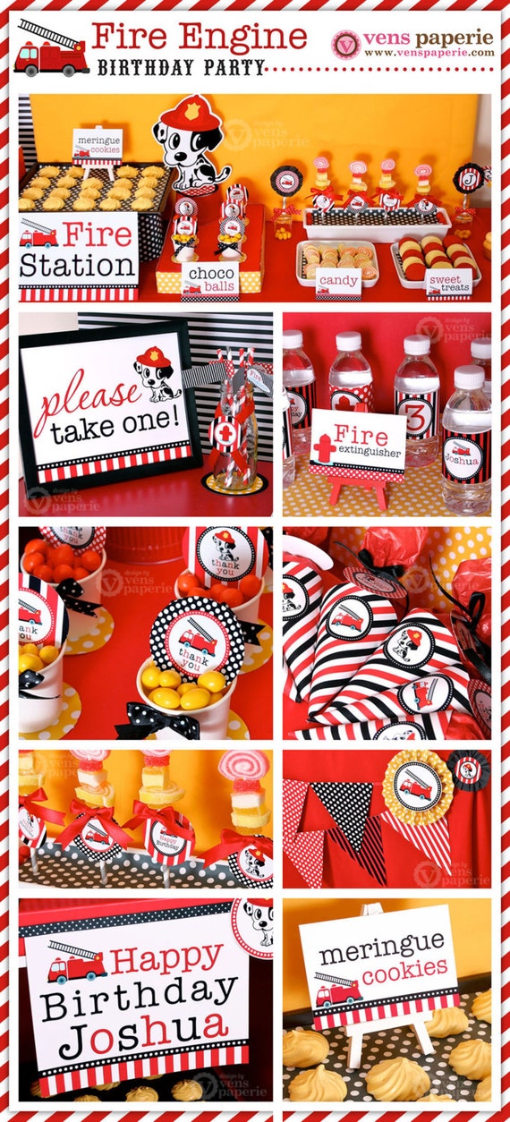 Dalmatian Fire Fighter Birthday Party Package Personalized FULL Collection Set - PRINTABLE DIY Il_570xn
